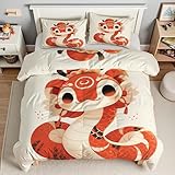 Bettdecke 240x260 Jahr der Schlange Steppdecke 240x260 Maskottchen 4 Jahreszeiten Bettdecken mit 2 Kissenbezug, Waschbar Microfaser Bettzeug, Warme Weiche Bettdecke ohne BezugNI6456