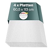 Set 4X Hohlkammerplatten für Gewächshaus 60,5 x 121 cm - Polycarbonatplatten, Kunststoffplatten 4mm, Wetterfeste Gewächshausplatten, Polycarbonat Stegplatten, Transparent & UV-beständige