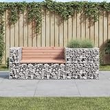 Verderoom Gartenbank aus Gabionen Sitzbank Parkbank Gartenbank Holz Stein Gabionenkorb Gabionenbank Witterungsbeständig Ruhebank Gartenbank mit Lehne-Natürliches Douglasie-192 x 71 x 65,5 cm