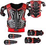 DXMGZ Kinder Motorrad Schutzausrüstung 5 Stück Set Motorrad Professionelle Schutzkleidung Brustschutz Knieschoner Ellenbogenschoner Verstellbare Größe für Outdoor Sport Rot