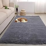 LIUNADM Hochflor Teppich Wohnzimmer 70 x 245 cm Anti-Rutsch Rückseite Modern Waschbar Wohnzimmer Teppich Hochflor Langflor Pflegeleicht, Minimalistisch Schlafzimmer, Grau