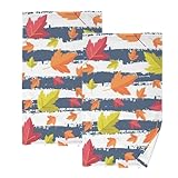 FRODOTGV Gym Face Towels 2 Pack Handtuch-Sets Dekorative Herbst Pflanze Blätter Streifen Flanell Waschlappen Weihnachten Handtücher für Küche Herbst Handtücher für Badezimmer