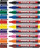 edding 300 Permanentmarker - 10 Farben - 10 Stifte - Rund-Spitze 1,5-3mm - wasserfest, schnelltrocknend - wischfest - für Karton, Kunststoff, Glas, Holz, Metall, Glas