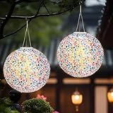 KUWUNG Solar Lampions Außen Wetterfest, 2 Stück 12 Zoll Außen Hängend Nylon Solar Lampions, Retro Led Lampions Solar Außen Wetterfest Für Garten, Balkon,Terrasse, Hof, Hochzeit, Party, Fest Deko