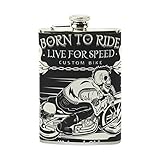 Coosun Motorrad-Trinkflasche mit PU-Leder, auslaufsicher, Edelstahl, 227 ml