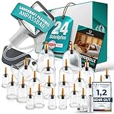 KURGLAS Schröpfgläser mit Vakuumpumpe [24 Stück] - Medizinische Schröpfen mit Therapiemagneten & Faszienschaber - Schröpfset mit e-Book - Schröpfglas aus Kunststoff - Gegen Verspannungen & Cellulite