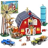 INSOON Bauernhof Haus Klemmbausteine mit LED Licht, Bauernhof Scheunen Bausteine mit Windmühle Traktor Pferden Tieren, 1405 Stück Freunde Bauspielzeug für Erwachsene Teen Jungen Mädchen 8+