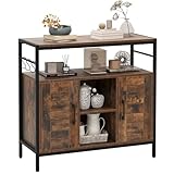 COSTWAY Sideboard Holz, Küchenschrank mit 3 Haken, Kommode mit 2 Türen, offenen Fächern, verstellbaren Regalen, Aufbewahrungsschrank für Küche, Esszimmer, Wohnzimmer, Industrie-Stil
