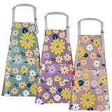 FeiOne 3 Stück Schürze Damen Blumenschürzen mit Grossen Taschen – wasserdichte & verstellbare Kochschürzen für Damen im Garten, Küche und Salon, Mehrfunktionale Schürzen mit Blumenmuster