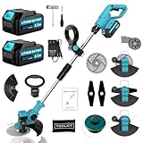 Rasentrimmer Mit Akku Für Makita Rasentrimmer, 3 in 1 Akku Rasentrimmer Mit 2 Akku Und 3 Arten Klingen, 21V Freischneider Akku Mit Seitlichen RäDern FüR Einfaches Trimmen Der Kanten.