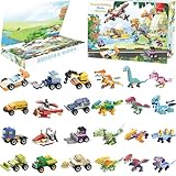 Dazhtu Adventskalender 2024 Kinder 24 Stück Dinosaurier und Fahrzeuge Bausteinspielzeug, adventskalender Jungen 24 Tage Geschenke für Kinder Jungen Mädchen Weihnachts Countdown Kalender