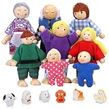 Zocipro 14 Stück Puppenhaus Figuren, Puppenhaus Figuren Familie, Püppchen für Puppenhaus, Puppenhaus Holz Zubehör, Figuren Puppen Spielset Biegepuppen(8 Stück Puppenstubenfiguren+6 Stück Tier Puppe)