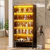 Vitrine mit Einstellbarer LED Beleuchtung 5-Lagen Vitrinenschrank Moderne LED-Vitrine Bücherschrank Standregal mit Stahlrahmen für Wohnzimmer Schlafzimmer Büro Sammlervitrine, Schwarz 90*30*178CM