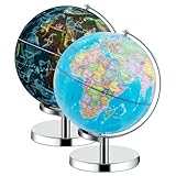 LIFEZEAL 23,5 cm Globus mit Beleuchtung, Weltkugel Drehbar, Schülerglobus mit Metallfuß, Leuchtglobus im Moderner Stil, für Klassenzimmer, Wohnzimmer, Büro