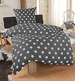 DreamHome 2 teilige Sterne Bettwäsche Bettbezug 135x200 und Kissenbezug 80x80, Farbe:Anthrazit