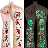 Leuchtende Tattoos für Kinder, 8 Blätter Temporäre Tattoo Set, Tattoos zum Aufkleben, Kids Geburtstag Party Geschenk Dekorationen, Adventskalender Kinder Geschenke