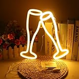LUFEIS Bier Prost LED Neonlicht, LED Leuchtreklame Bier, 28x28 cm Cocktail Dekorative Neonlichter, Weinglas Neon Schild, Cocktail Bar Neon Schild,Warmweiß Kelch Neon für Bar Restaurant Geschäft Partei
