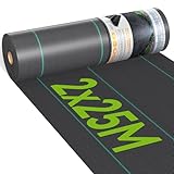 iropro Unkrautvlies Gartenvlies 2m x 25m,50m² Unkrautflies für Garten Unkrautfolie Wasserdurchlässig 90g/m² Reißfestes Unkrautgewebe Rolle Unkrautfolie,Anti Repousse,Hohe UV-Stabilisierung