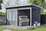 Finnhaus Wolff WPC Gerätehaus Belana 4419 28 Gerätehaus aus Holz/Kunststoff in Grau, Geräteschrank mit 28 mm Wandstärke inklusive Schleppdach Gartenhaus