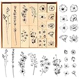 22 Stück Holzstempel, Blumen Stempel Set, Naturpflanzen Mustern Vintage Motivstempel, für Scrapbooks, Tagebücher, DIY Karten, Beschriften, Zweige und Blütenblätter