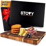 STOVY® Schneidebrett Holz – Stirnholz Schneidebrett aus massivem Akazienholz 40 x 30 x 3cm – Antibakterielles Hirnholz Schneidebrett- Schneidebrett Akazienholz