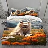 MLUNKQAIL Bettwäsche Set GäNseblüMchen Bettbezuege Hund 3 Teilig Aus Mikrofaser Bettbezug 220x240cm Mit 2 Kissenbezug 80x80cm Weich Und Bequem 3D Digitaldruck