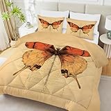 PNHCL Schmetterling Bettdecke 140x200 Retro Bettdecke Ohne Bezug Nutzbar, Gelb 3D Druck Bedding 4 Jahreszeiten Bettdecken für Kinder Jungen Mädchen Raumdekoration
