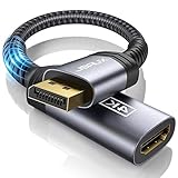 JSAUX DisplayPort auf HDMI Adapter 4K@ 30Hz Vergoldeter DP Stecker zu HDMI Buchse Konverter Nylon geflochten kompatibel mit HP, HDTV, ThinkPad, Monitor, Projektor, Desktop usw - Grau