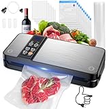 Vakuumierer,8 in 1 Stark Vakuumiergerät 80KAP Folienschweißgerät Vakuumierer Profi, für Trockene Feuchte mit eingebautem Cutter und Beutelaufbewahrung Countdown (Silbrig)