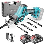 blayram Säbelsäge Akku 21V, 0–3000 U/min Säbelsägen mit variabler Geschwindigkeit, Reciprosäge mit 2x 3.0Ah Akku und Ladegerät & 4 Sägeblätter zum Schneiden von PVC/Holz/Metall