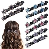 Tyqour 8 Stück Kolibri Haarspange mit Kristallblume,Doppelschicht Haarspangen Damen,Glitzernde Kristall-Stein Geflochtene Haarspangen,Geflochtene mit 3 Mini-Haarspangen für Frauen Mädchen