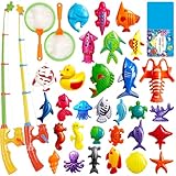 Wasserspielzeug Kinder Outdoor Pool Spielzeug Kinder ab 3 4 5 Jahre Angelspiel mit 30 Magnetischen Fischen Badewannenspielzeug Badespielzeug für Kinderpool/Planschbecken/ Garten/Strand