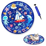 CutitiUU Wasserspielmatte für Katzen, PVC, für den Sommer, aufblasbar, Segelboot mit kostenloser Pumpe, Wassersensor, Spielmatte für Katzen, Hunde, kühlende Katze, rund, Baby-Sensor, 65 cm