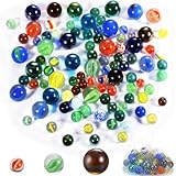 Yimomoyi 100 Stück Glasmurmeln, Bunte Murmeln für Kinder, Glasmurmeln Groß Sind Ungefähr 25mm, 16mm und 14mm, Murmeln Glas für Marmorbahn-Spiel Murmelbahn-Zubehör Pflanzendekoration Und Heimdekoration