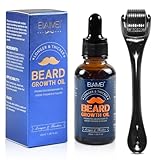 UieaMsio Bartwuchs Set, 30ml Bartwuchs Kit mit Bartroller 0,25mm, Bartwuchs-Serum-Öl/Beard Roller, Bartwuchs Bartöl Stimuliert das Wachstum, Bartpflege-Set Bestes Geschenk für Männer/Vater