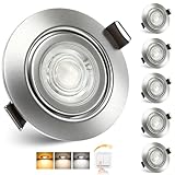 Aulaiyi LED Einbaustrahler 230V Dimmbar 68mm 5.5W IP44 LED Spots Ultra Flach Deckenspots 45° Schwenkbar Einbauleuchten Warmweiß Neutralweiß Kaltweiß Einbauspots für Bad Wohnzimmer, Nickel 6er Set