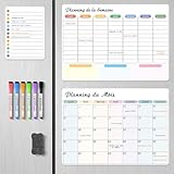 SONNELD Magnetischer Wochenplaner für Kühlschrank – 3 abwischbare Tafeln (monatlich, wöchentlich, täglich) – 42 x 30 cm – Familienorganisation, Menü, Planer – magnetisch