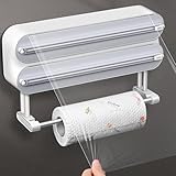 Asfrode Wandrollenhalter Küche 3 Rollen, Folienschneider Magnetischer mit küchenrollenhalter Frischhaltefolie Schneider Alufolie Spender Folien Papierrollenhalter Frischhaltefolienspender(Gray)