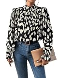 GORGLITTER Bluse Mit Rüschen Damen Bluse Mit Stehkragen Langarm Blusenshirt Elegante Blusen Oberteile Volant Ärmel Top Schwarz und Weiß M