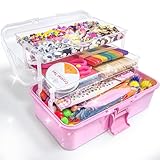 LINAYE 3000+Pcs Bastelset für Kinder Bastelbox Bastelmaterial Set,Bastelkoffer Gehören Pompons,Pfeifenreiniger,Scrapbooking Basteln Kinder Alter 4 bis 10 Geschenk für Junge Mädchen Bastelbedarf Rosa