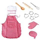 NIWWIN Chef Set Kinder Schürzen, 11 Stücke Kinder Kochen Spielen Küche Wasserdicht Backen für Mädchen Geschenk