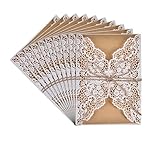 Hochzeit EinladungsKarten,Retro Spitze Glückwunsch Einladung Karten 10 Stück DIY Handgemachte Grußkarten Laser Geschnitten mit Leeren Kraftpapier Innenbögen,Umschlag und Juteschnur für Hochzeit
