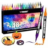 48 Farben Acrylstifte Set – Acrylmarker mit feiner Spitze und Pinsel für Stoff, Leinwand, Glas, Holz und Papier – Ideal für Kinder und Erwachsene, zum Zeichnen und DIY-Bastelprojekte