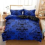 PTVQAZ Antike Viktorianische Stil Bettbezug Set Barock Gothic Boho Bettbezug Set für Erwachsene Boho Dekor Bettbezug für alle Jahreszeiten (Blau, Single)