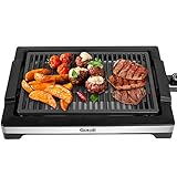 Gotoll Elektrischer Tischgrill, Elektrogrill antihaftbeschichtet Grillplatte, raucharmer Indoor BBQ Grill, abnehmbarer Auffangbehälter verstellbarer Thermostat - 2000 Watt