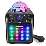 Vonyx SBS50B-PLUS Karaoke Anlage für Kinder mit LED und Party Lichteffekte, Karaoke Maschine mit 1 Mikrofon und Akku Betrieb, Bluetooth Lautsprecher 50 Watt - Schwarz