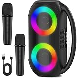 Karaoke-Maschine für Erwachsene und Kinder, tragbarer Bluetooth 5.3 Lautsprecher mit 2 kabellosen Mikrofonen, Singmaschine für Zuhause Geschenk, PA-System mit Echo/Bass/Höhen, AUX,USB, TF