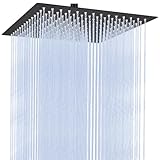 Auralum Regendusche Duschkopf 8 Zoll, Edelstahl Regenduschkopf 20x20 cm Eckig, 360° Verstellbare Kopfbrause mit Selbstreinigenden Düsen, Schwarz