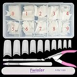 Nagelspitzen, Beainfir 500 Stück Natürliche Farbe Artificial Fake Art Nagelspitzen 10 Größen DIY Acryl gefälschter Nagel mit Box, Nagelbürste, Nagelhautschieben und Nagelfeile