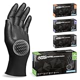 PROGRIP Einweghandschuhe Diamant Grip, Schwarz, Einmalhandschuhe Extra Stark, Nitrilhandschuhe Gr. M, 2x dicker, Handschuhe Einweg, Arbeitshandschuhe für Werkstatt & Montage, 50 Stk/Box